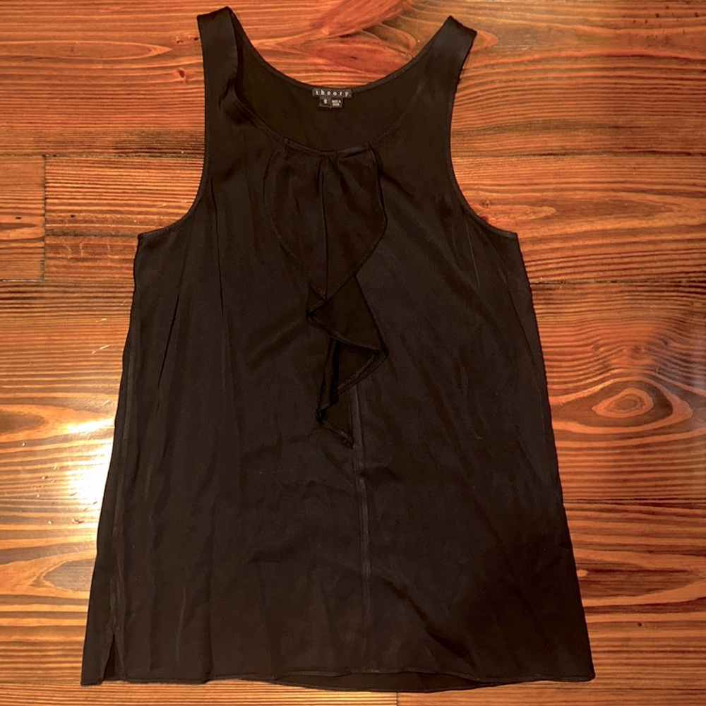 Theory Silk Tank Top Sleeveless Ruffle-Front